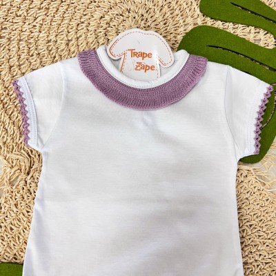 Body Branco com Gola Tricot - Lilás